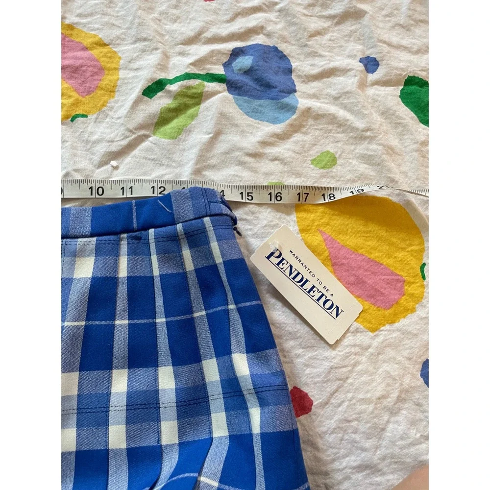 NWT Pendleton Blue White Plaid Pleated Midi Skirt 100% Virgin Wool USA Size 8